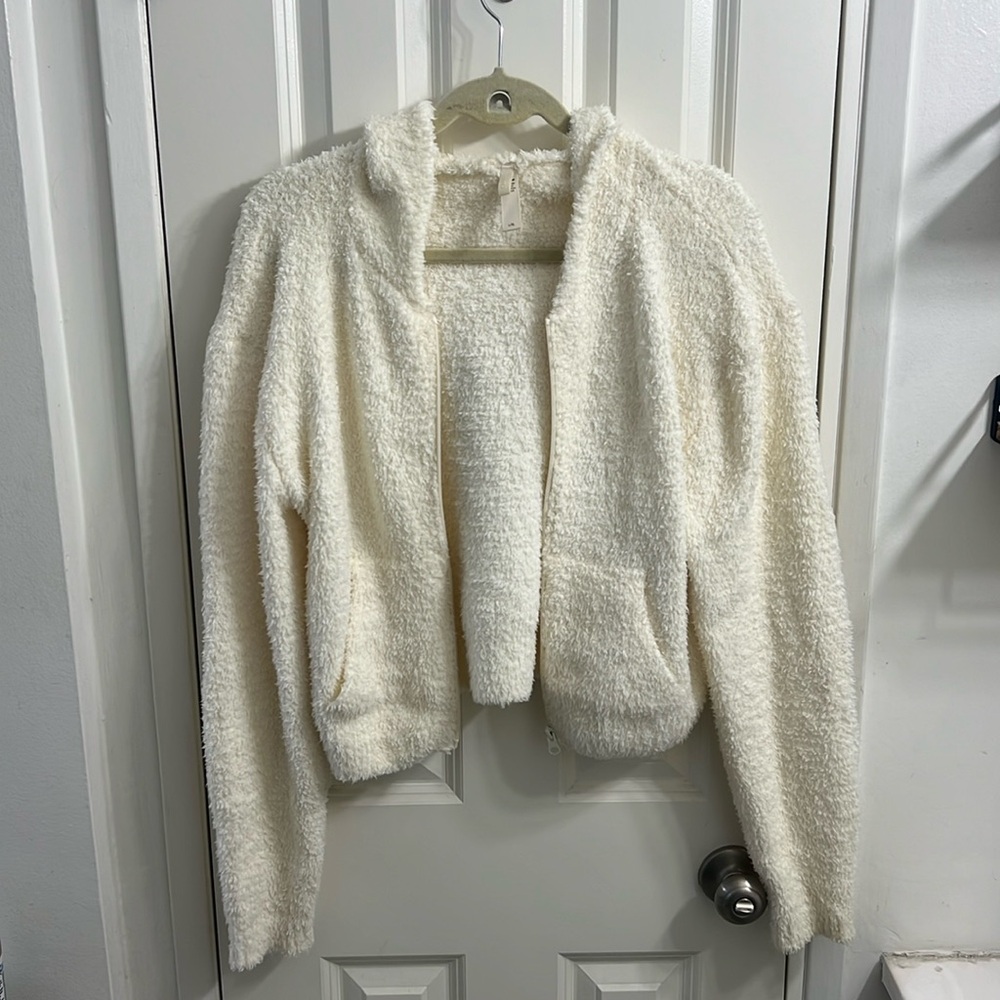 Like-New SKIMS Off-White Cozy Knit Zip Up Hoodie - L/XL